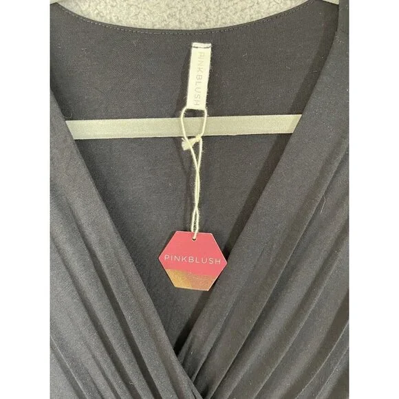 New Pink Blush Maternity Dress Womens Size Large Black Front Knot Long Sleeve - Picture 8 of 15